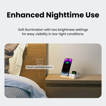 PowerGlow - Jabees PowerGlow 4-In-1 Foldable Wireless Charging Station with LED Night Light